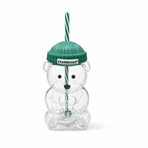 Starbucks Teal Bear Tumbler with Striped Straw